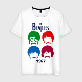 Мужская футболка хлопок с принтом The Beatles образы группы в Санкт-Петербурге, 100% хлопок | прямой крой, круглый вырез горловины, длина до линии бедер, слегка спущенное плечо. | 