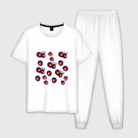 Мужская пижама хлопок с принтом Вишенки Черешенки в Новосибирске, 100% хлопок | брюки и футболка прямого кроя, без карманов, на брюках мягкая резинка на поясе и по низу штанин
 | berry | cherries | cherry | summer | вишенки | вишневый цвет | вишни | вишня | лето | россыпь | черешенки | черешня | ягодки | ягоды