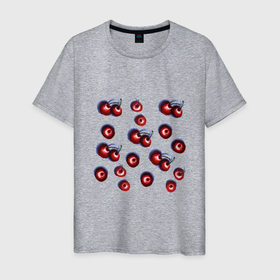 Мужская футболка хлопок с принтом Вишенки Черешенки в Новосибирске, 100% хлопок | прямой крой, круглый вырез горловины, длина до линии бедер, слегка спущенное плечо. | berry | cherries | cherry | summer | вишенки | вишневый цвет | вишни | вишня | лето | россыпь | черешенки | черешня | ягодки | ягоды