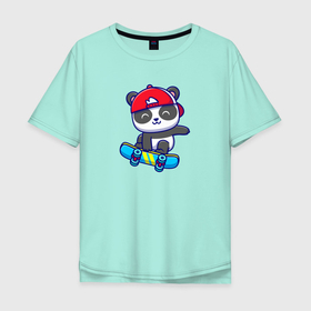 Мужская футболка хлопок Oversize с принтом Панда и скейт , 100% хлопок | свободный крой, круглый ворот, “спинка” длиннее передней части | город | доска | кепка | панда | скейт