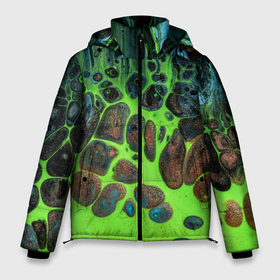 Мужская зимняя куртка 3D с принтом Неоновый песок и камни   Зелёный в Санкт-Петербурге, верх — 100% полиэстер; подкладка — 100% полиэстер; утеплитель — 100% полиэстер | длина ниже бедра, свободный силуэт Оверсайз. Есть воротник-стойка, отстегивающийся капюшон и ветрозащитная планка. 

Боковые карманы с листочкой на кнопках и внутренний карман на молнии. | Тематика изображения на принте: abstraction | art | artwork | beach | colorful | colors | dirt | graphics | neon | ocean | patterns | river | rocks | sand | sea | stones | surrealism | water | абстракция | арт | вода | г | графика | искусство | камни | море | неон | океан | песок | пляж