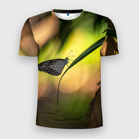 Мужская футболка 3D Slim с принтом Ночной мотылек в Тюмени, 100% полиэстер с улучшенными характеристиками | приталенный силуэт, круглая горловина, широкие плечи, сужается к линии бедра | Тематика изображения на принте: бабочка | вечер | закат | красота | крылья | мотылек | ночная бабочка | ночной мотылек | ночь | природа | свет | сияние | солнце