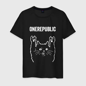 Мужская футболка хлопок с принтом OneRepublic Рок кот One Republic в Санкт-Петербурге, 100% хлопок | прямой крой, круглый вырез горловины, длина до линии бедер, слегка спущенное плечо. | band | metal | one republic | onerepublic | rock | ван | группа | кот | репаблик | рок | рок кот | роккот