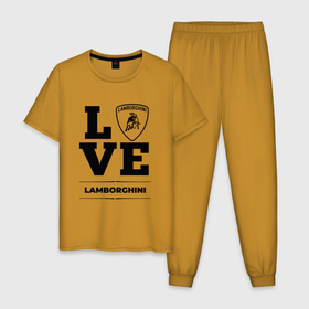 Мужская пижама хлопок с принтом Lamborghini Love Classic в Тюмени, 100% хлопок | брюки и футболка прямого кроя, без карманов, на брюках мягкая резинка на поясе и по низу штанин
 | 