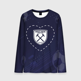 Мужской лонгслив 3D с принтом Лого West Ham в сердечке на фоне мячей в Ухте, 100% полиэстер | длинные рукава, круглый вырез горловины, полуприлегающий силуэт | 