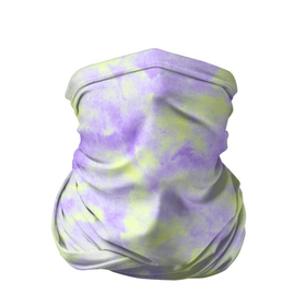 Бандана-труба 3D с принтом Нежный желто фиолетовый тай дай в Тюмени, 100% полиэстер, ткань с особыми свойствами — Activecool | плотность 150‒180 г/м2; хорошо тянется, но сохраняет форму | Тематика изображения на принте: tie dye | акварель | асбтракция | желтый | нежный принт | разводы | тай дай | тайдай | фиолетовый