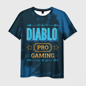 Мужская футболка 3D с принтом Игра Diablo: PRO Gaming в Белгороде, 100% полиэфир | прямой крой, круглый вырез горловины, длина до линии бедер | diablo | logo | paint | pro | брызги | диабло | игра | игры | краска | лого | логотип | символ