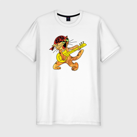 Мужская футболка хлопок Slim с принтом Кот рокер в Тюмени, 92% хлопок, 8% лайкра | приталенный силуэт, круглый вырез ворота, длина до линии бедра, короткий рукав | cat | котенок | котики | коты | кошки