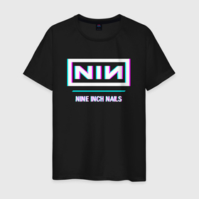 Мужская футболка хлопок с принтом Nine Inch Nails Glitch Rock в Санкт-Петербурге, 100% хлопок | прямой крой, круглый вырез горловины, длина до линии бедер, слегка спущенное плечо. | Тематика изображения на принте: 