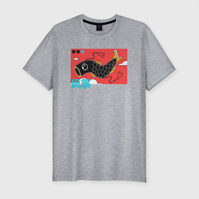 Мужская футболка хлопок Slim с принтом Japan Fsh в Новосибирске, 92% хлопок, 8% лайкра | приталенный силуэт, круглый вырез ворота, длина до линии бедра, короткий рукав | fish | japan | иероглифы | китай | рыба | япония