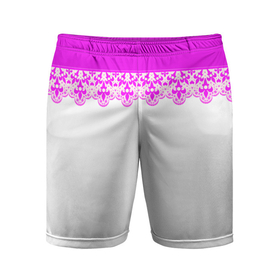 Мужские шорты спортивные с принтом White and pink lace pattern в Петрозаводске,  |  | lace | lace pattern | white and pink | белый | кружевной узор | розовое кружево | розовый | розовый неон