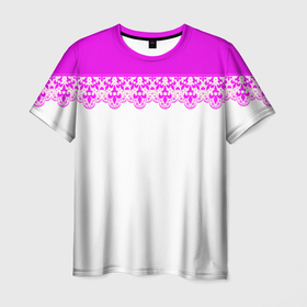 Мужская футболка 3D с принтом White and pink lace pattern в Новосибирске, 100% полиэфир | прямой крой, круглый вырез горловины, длина до линии бедер | lace | lace pattern | white and pink | белый | кружевной узор | розовое кружево | розовый | розовый неон