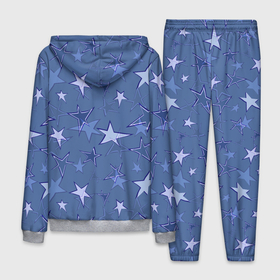 Мужской костюм 3D с принтом Gray Blue Star Pattern , 100% полиэстер | Манжеты и пояс оформлены тканевой резинкой, двухслойный капюшон со шнурком для регулировки, карманы спереди | gray blue | pattern | star | звездный узор | звезды | серый | синий