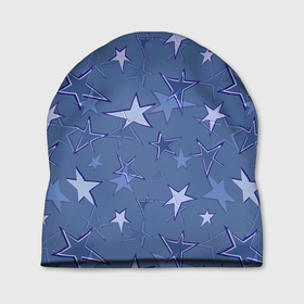 Шапка 3D с принтом Gray Blue Star Pattern , 100% полиэстер | универсальный размер, печать по всей поверхности изделия | gray blue | pattern | star | звездный узор | звезды | серый | синий