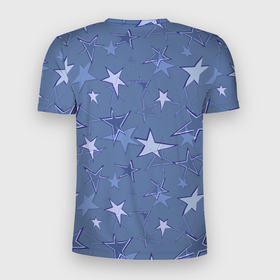 Мужская футболка 3D Slim с принтом Gray Blue Star Pattern , 100% полиэстер с улучшенными характеристиками | приталенный силуэт, круглая горловина, широкие плечи, сужается к линии бедра | Тематика изображения на принте: gray blue | pattern | star | звездный узор | звезды | серый | синий
