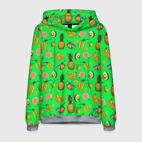 Мужская толстовка 3D с принтом FAVORITE EXOTIC FRUITS в Тюмени, 100% полиэстер | двухслойный капюшон со шнурком для регулировки, мягкие манжеты на рукавах и по низу толстовки, спереди карман-кенгуру с мягким внутренним слоем. | bananas | exotic | food | green | kiwi | leaf | lemon | natural | orange | pineapple | plant | sweet | tropical | yellow | ананас | апельсин | бананы | еда | желтый | зеленый | киви | лимон | лист | натуральный | оранжевый | растение | сладкий | тропическ