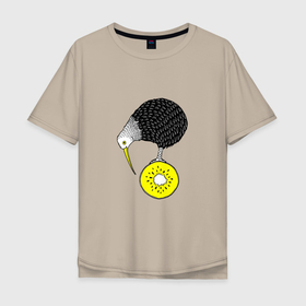 Мужская футболка хлопок Oversize с принтом KIWI BIRD в Петрозаводске, 100% хлопок | свободный крой, круглый ворот, “спинка” длиннее передней части | bird | fruit | kiwi | new zealand | wildlife | дикая природа | киви | новая зеландия | птица | фрукт