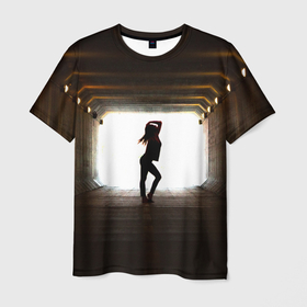 Мужская футболка 3D с принтом Свет в конце туннеля , 100% полиэфир | прямой крой, круглый вырез горловины, длина до линии бедер | город | девушка | изгиб | мечта | модель | переход | путь | свет | сияние | тело | туннель | фигура | фотомодель