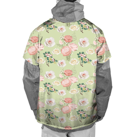 Накидка на куртку 3D с принтом Розы на фоне салатного цвета roses в Новосибирске, 100% полиэстер |  | Тематика изображения на принте: for girls | for women | rose pattern | roses | для девочек | для женщин | принт для девочек | розовые розы | розы | салатный фон | узор из роз