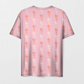 Мужская футболка 3D с принтом Веточки лаванды розовый паттерн в Курске, 100% полиэфир | прямой крой, круглый вырез горловины, длина до линии бедер | ботаника | коралловый | лаванда | паттерн | природа | растения | розовый | садовые растения | сухоцвет