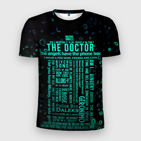 Мужская футболка 3D Slim с принтом Tardis Doctor Who Memories в Белгороде, 100% полиэстер с улучшенными характеристиками | приталенный силуэт, круглая горловина, широкие плечи, сужается к линии бедра | doctor who | sci fi | science fiction | tardis | доктор кто | научная фантастика | сай фай | тардис
