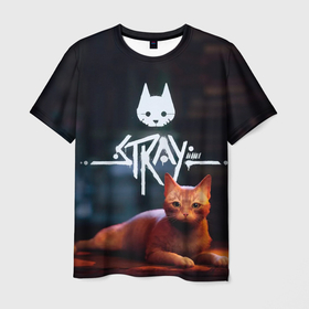 Мужская футболка 3D с принтом Stray бродячий кот в Курске, 100% полиэфир | прямой крой, круглый вырез горловины, длина до линии бедер | б 12 | бродячий | головоломки | кот | робот
