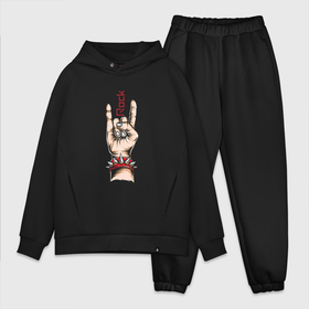 Мужской костюм хлопок OVERSIZE с принтом Rock Symbol в Ухте,  |  | rock | знак рока | рок | рок музыка | рука
