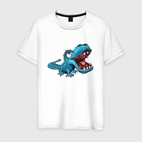 Мужская футболка хлопок с принтом Крокодильчик морской в Кировске, 100% хлопок | прямой крой, круглый вырез горловины, длина до линии бедер, слегка спущенное плечо. | крокодил | крокодильчик | морской обитатель | морской чудовище