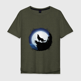 Мужская футболка хлопок Oversize с принтом Песня волка луне в Новосибирске, 100% хлопок | свободный крой, круглый ворот, “спинка” длиннее передней части | арт | вой | волк | волк воет | волк воет на луну | волк воет ночью | луна | рисунок