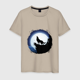 Мужская футболка хлопок с принтом Песня волка луне в Новосибирске, 100% хлопок | прямой крой, круглый вырез горловины, длина до линии бедер, слегка спущенное плечо. | арт | вой | волк | волк воет | волк воет на луну | волк воет ночью | луна | рисунок