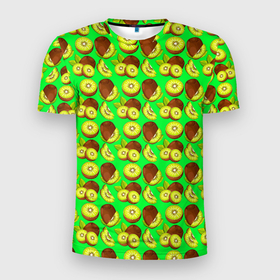 Мужская футболка 3D Slim с принтом SLICED KIWI , 100% полиэстер с улучшенными характеристиками | приталенный силуэт, круглая горловина, широкие плечи, сужается к линии бедра | brown | delicious | exotic | fruit | green | kiwi | вкусный | зеленый | киви | коричневый | плод | экзотический