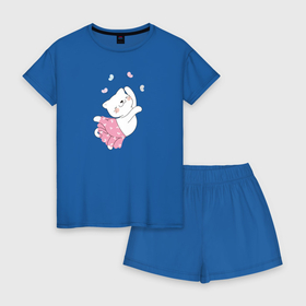 Женская пижама с шортиками хлопок с принтом Кот и бабочки в Тюмени, 100% хлопок | футболка прямого кроя, шорты свободные с широкой мягкой резинкой | бабочки | грация | кот | позитив | танец