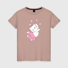 Женская футболка хлопок с принтом Кот и бабочки в Курске, 100% хлопок | прямой крой, круглый вырез горловины, длина до линии бедер, слегка спущенное плечо | бабочки | грация | кот | позитив | танец