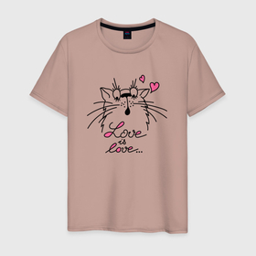 Мужская футболка хлопок с принтом Любовь   это любовь , 100% хлопок | прямой крой, круглый вырез горловины, длина до линии бедер, слегка спущенное плечо. | котенок | котики | коты | кошки | любовь