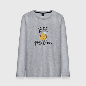 Мужской лонгслив хлопок с принтом Bee positive в Санкт-Петербурге, 100% хлопок |  | Тематика изображения на принте: надпись | позитив | пчела | цветы | юмор