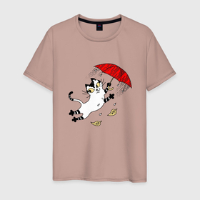 Мужская футболка хлопок с принтом Кошка, унесенная ветром в Тюмени, 100% хлопок | прямой крой, круглый вырез горловины, длина до линии бедер, слегка спущенное плечо. | cat | котенок | котики | коты | кошки