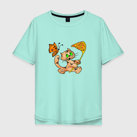 Мужская футболка хлопок Oversize с принтом Кот  с сачком и  бабочка в Курске, 100% хлопок | свободный крой, круглый ворот, “спинка” длиннее передней части | cat | котенок | котики | коты | кошки