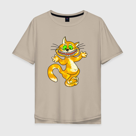 Мужская футболка хлопок Oversize с принтом Чеширский  кот в Кировске, 100% хлопок | свободный крой, круглый ворот, “спинка” длиннее передней части | cat | котенок | котики | коты | кошки