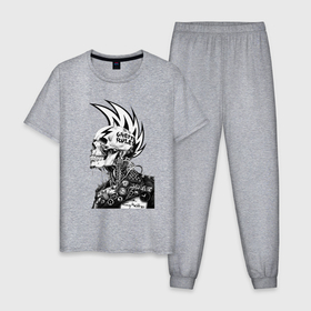 Мужская пижама хлопок с принтом Steampunk style   Skull в Санкт-Петербурге, 100% хлопок | брюки и футболка прямого кроя, без карманов, на брюках мягкая резинка на поясе и по низу штанин
 | Тематика изображения на принте: 