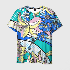 Мужская футболка 3D с принтом Яркие цветы в стиле поп арт , 100% полиэфир | прямой крой, круглый вырез горловины, длина до линии бедер | art | composition | fashion | flowers | pop art | искусство | композиция | мода | поп арт | цветы