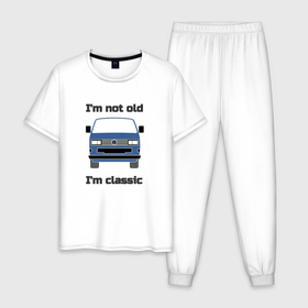 Мужская пижама хлопок с принтом Volkswagen Im not old Im classic в Кировске, 100% хлопок | брюки и футболка прямого кроя, без карманов, на брюках мягкая резинка на поясе и по низу штанин
 | 
