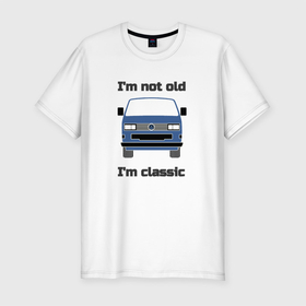 Мужская футболка хлопок Slim с принтом Volkswagen Im not old Im classic в Курске, 92% хлопок, 8% лайкра | приталенный силуэт, круглый вырез ворота, длина до линии бедра, короткий рукав | 