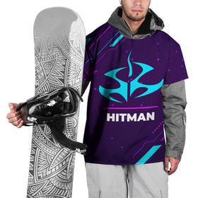 Накидка на куртку 3D с принтом Символ Hitman в неоновых цветах на темном фоне в Тюмени, 100% полиэстер |  | hitman | logo | neon | игра | игры | краска | лого | логотип | неон | символ | спрей | хитман