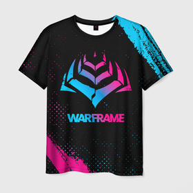 Мужская футболка 3D с принтом Warframe Neon Gradient в Санкт-Петербурге, 100% полиэфир | прямой крой, круглый вырез горловины, длина до линии бедер | logo | warframe | варфрейм | градиент | игра | игры | краска | лого | логотип | неон | символ