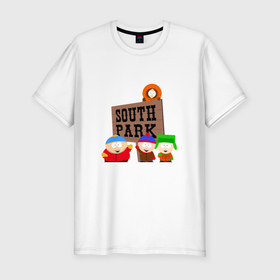Мужская футболка хлопок Slim с принтом Южный парк арт логотип в Белгороде, 92% хлопок, 8% лайкра | приталенный силуэт, круглый вырез ворота, длина до линии бедра, короткий рукав | 