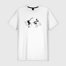 Мужская футболка хлопок Slim с принтом Девушка минимализм арт в Санкт-Петербурге, 92% хлопок, 8% лайкра | приталенный силуэт, круглый вырез ворота, длина до линии бедра, короткий рукав | арт | девушка | картинка | минимализм | принт