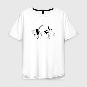 Мужская футболка хлопок Oversize с принтом Девушка минимализм арт в Курске, 100% хлопок | свободный крой, круглый ворот, “спинка” длиннее передней части | арт | девушка | картинка | минимализм | принт