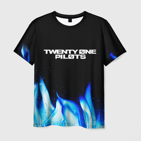 Мужская футболка 3D с принтом Twenty One Pilots Blue Fire в Курске, 100% полиэфир | прямой крой, круглый вырез горловины, длина до линии бедер | 