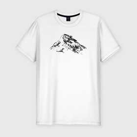 Мужская футболка хлопок Slim с принтом Минимализм горы принт ч б в Санкт-Петербурге, 92% хлопок, 8% лайкра | приталенный силуэт, круглый вырез ворота, длина до линии бедра, короткий рукав | арт | горы | минимализм | принт | ч б