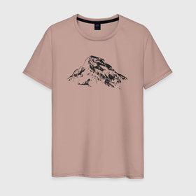Мужская футболка хлопок с принтом Минимализм горы принт ч б в Екатеринбурге, 100% хлопок | прямой крой, круглый вырез горловины, длина до линии бедер, слегка спущенное плечо. | арт | горы | минимализм | принт | ч б